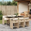 Set comedor de jardín 7 pzas con cojines ratán sintético beige
