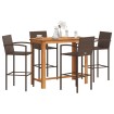 Mesa y taburetes de jardín 5 pzas madera acacia ratán PE marrón
