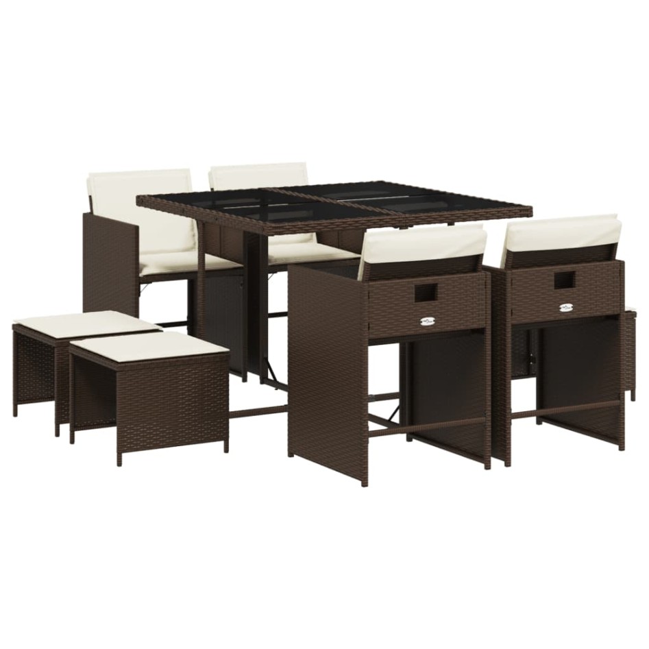 Set comedor para jardín 9 pzas y cojines ratán sintético