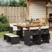 Set de comedor de jardín 9 pzas y cojines ratán sintético negro