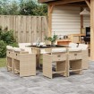 Set comedor de jardín 9 pzas con cojines ratán sintético beige