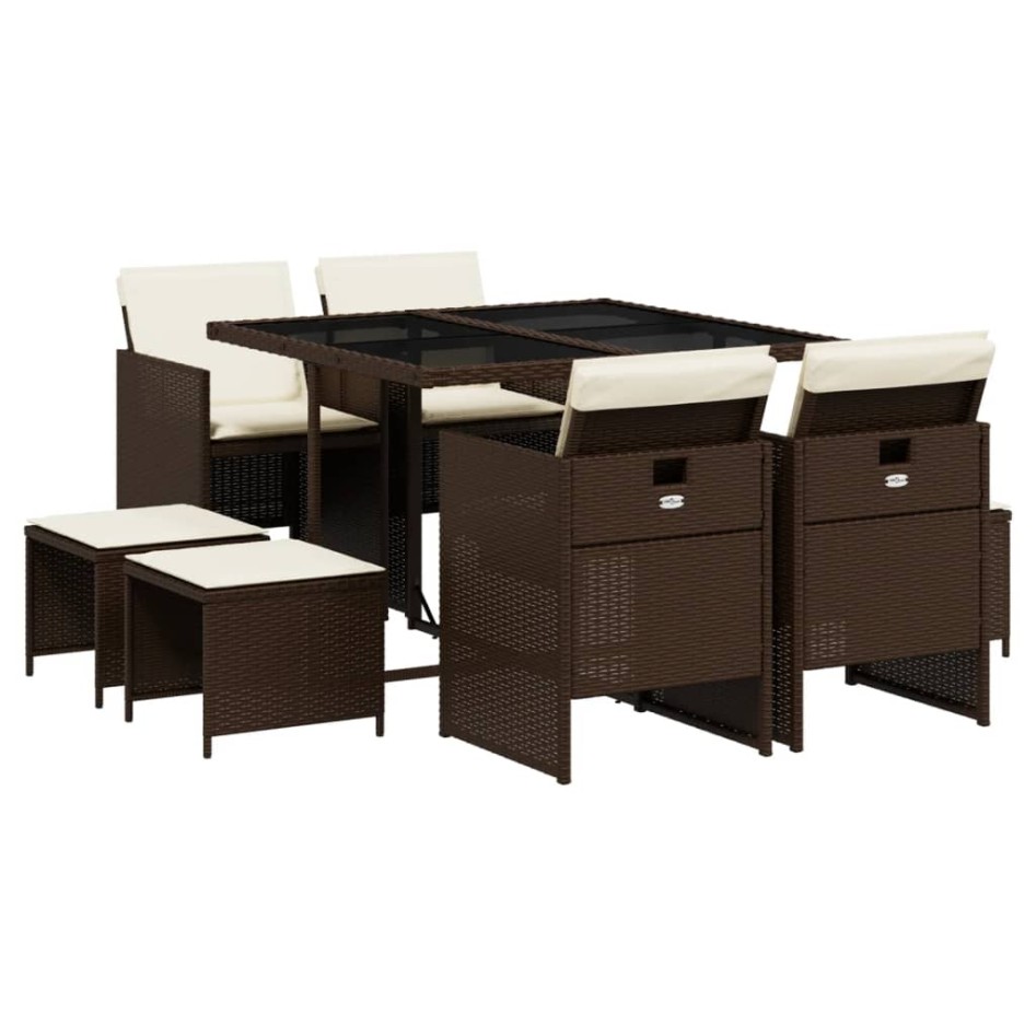 Set comedor para jardín 9 pzas y cojines ratán sintético