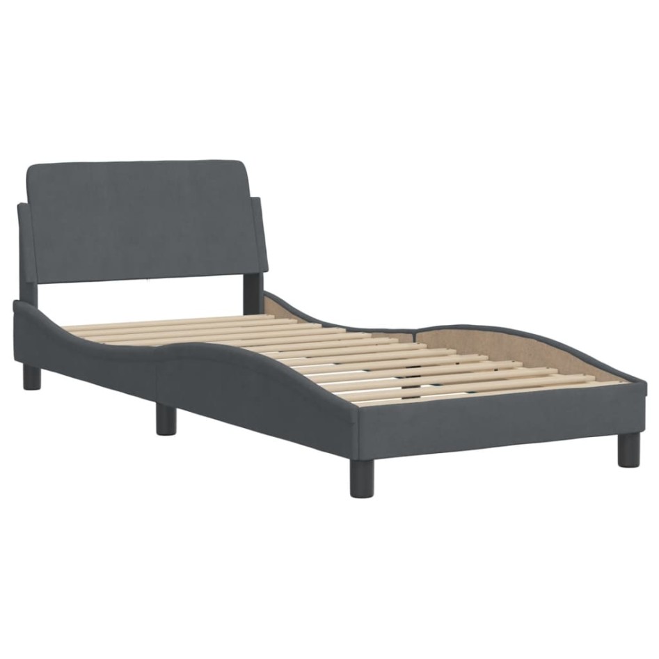 Cama con colchón terciopelo gris oscuro 90x190