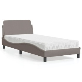 Cama con colchón tela gris taupe 80x200