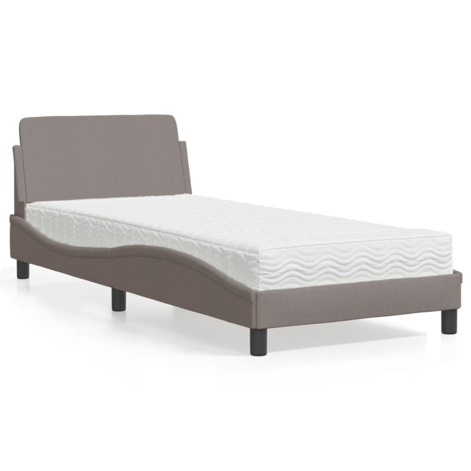 Cama con colchón tela gris taupe 80x200