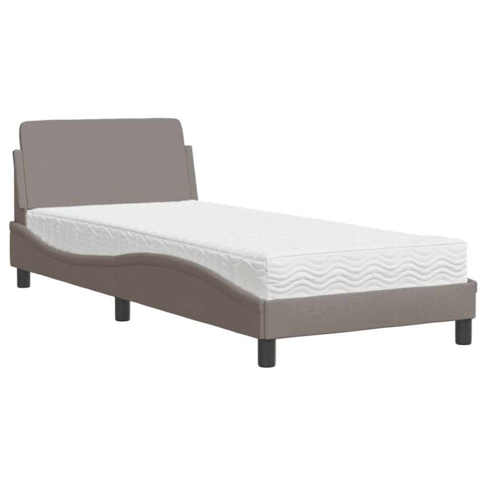 Cama con colchón tela gris taupe 80x200