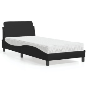 Cama con colchón cuero sintético negro 80x200