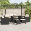 Set de sofás de jardín 6 piezas y cojines ratán sintético negro