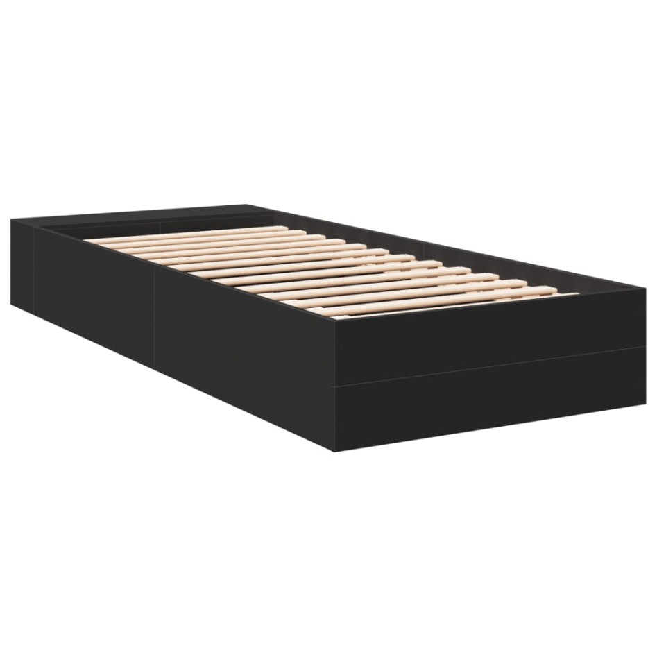 Estructura de cama madera de ingeniería negra 100x200