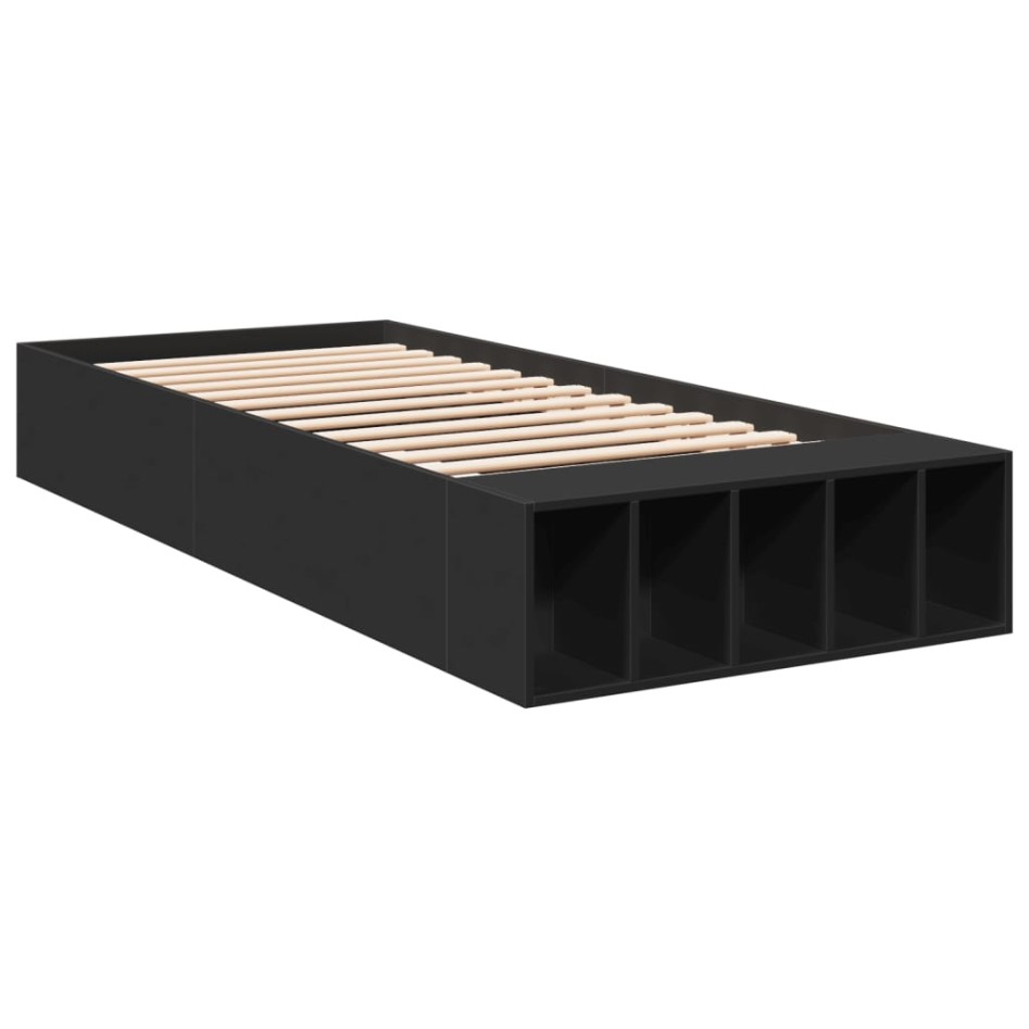 Estructura de cama madera de ingeniería negra 90x200