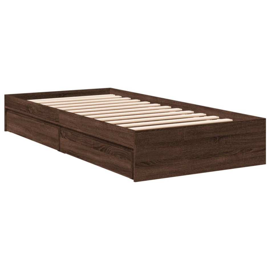 Cama con cajones madera de ingeniería marrón roble 100x200