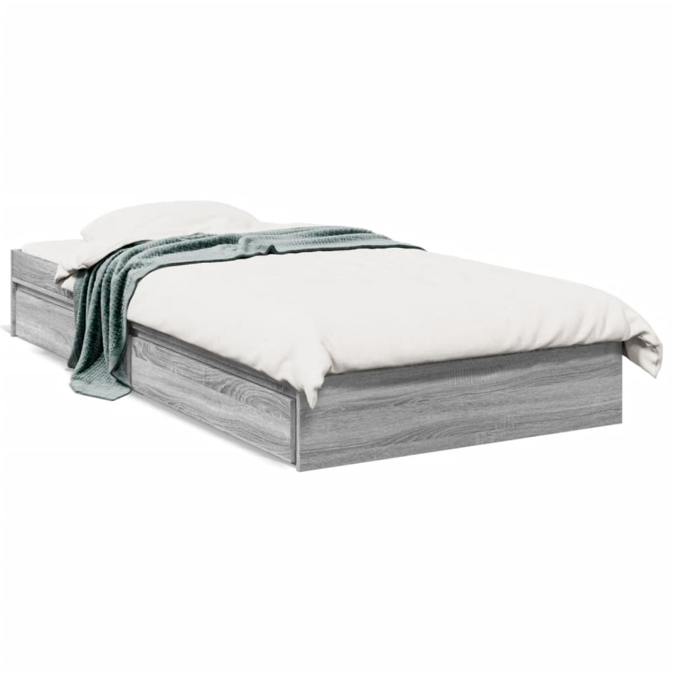 Cama con cajones madera de ingeniería gris Sonoma 90x190