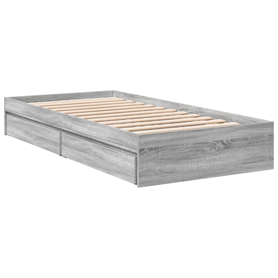 Cama con cajones madera de ingeniería gris Sonoma 90x190