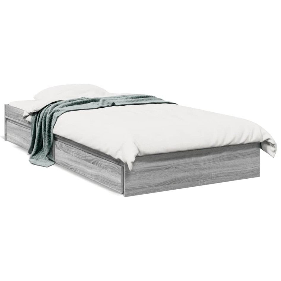 Cama con cajones madera de ingeniería gris Sonoma 75x190