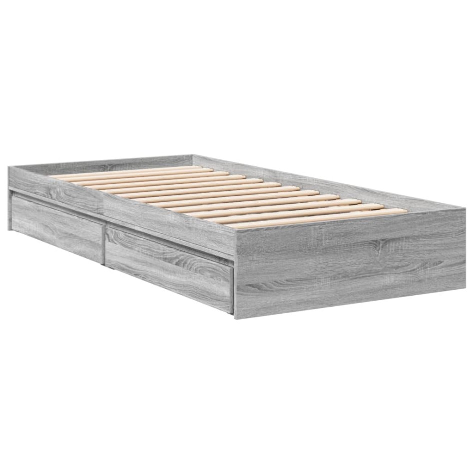 Cama con cajones madera de ingeniería gris Sonoma 75x190