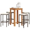 Mesa y taburetes de jardín 5 pzas madera acacia ratán PE marrón