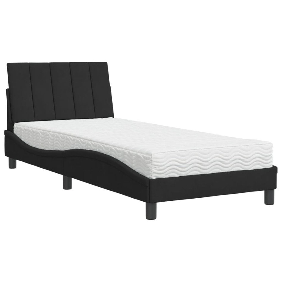 Cama con colchón terciopelo negro 90x190