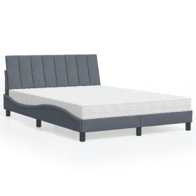 Cama con colchón terciopelo gris oscuro 140x190