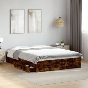 Cama con cajones madera de ingeniería roble ahumado 135x190