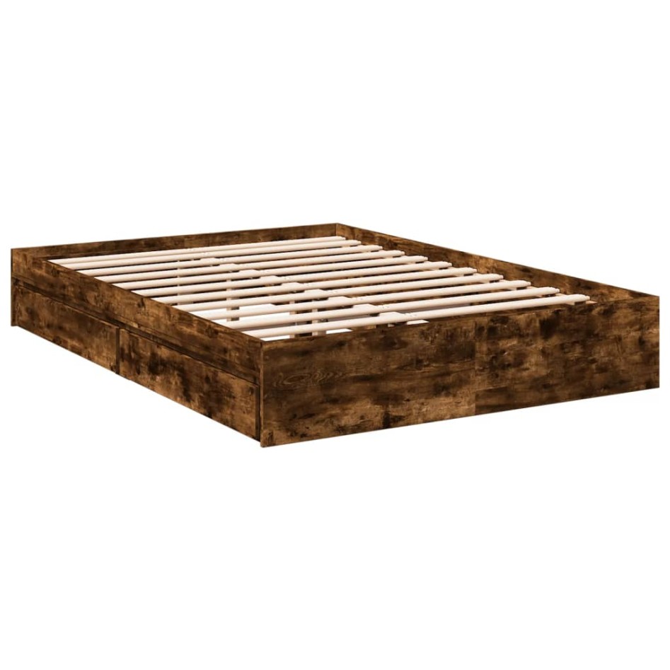 Cama con cajones madera de ingeniería roble ahumado 135x190