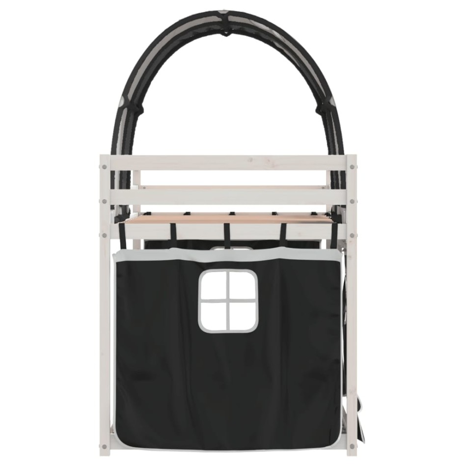 Litera con cortinas madera maciza pino blanco y negro 80x200