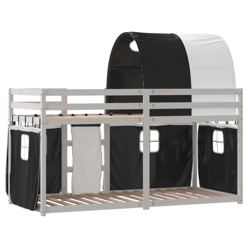 Litera con cortinas madera maciza pino blanco y negro 80x200