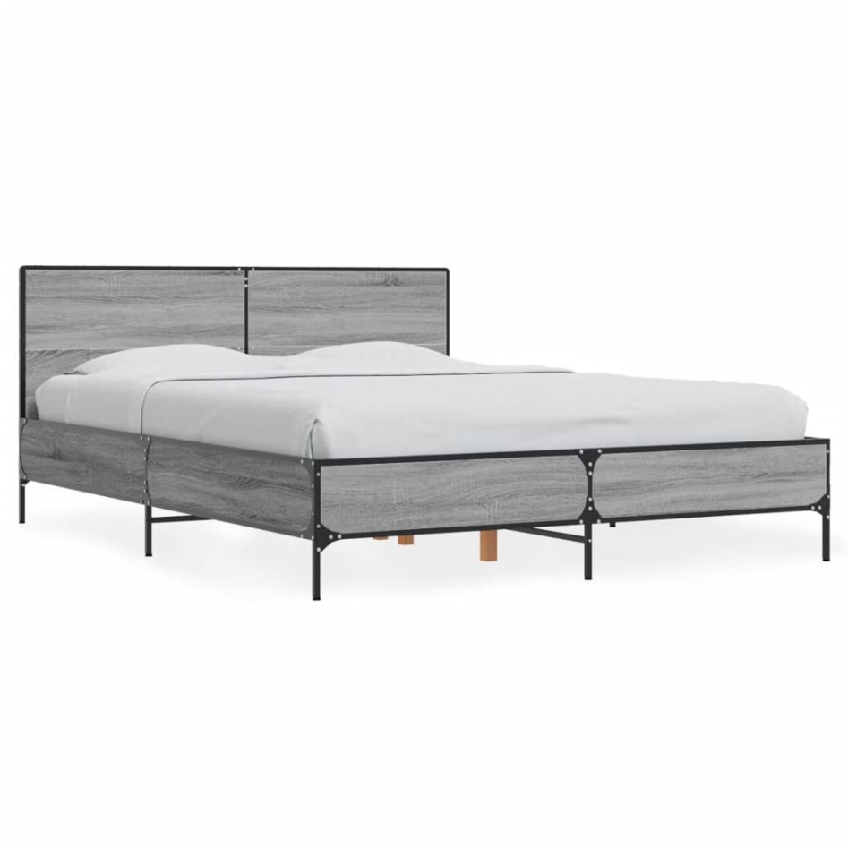 Estructura cama madera ingeniería metal gris Sonoma 120x200