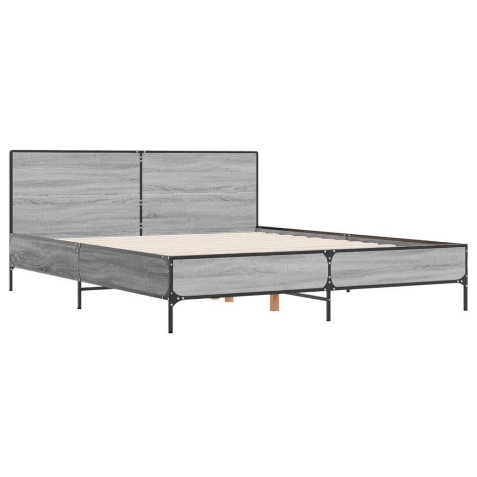 Estructura cama madera ingeniería metal gris Sonoma 120x200