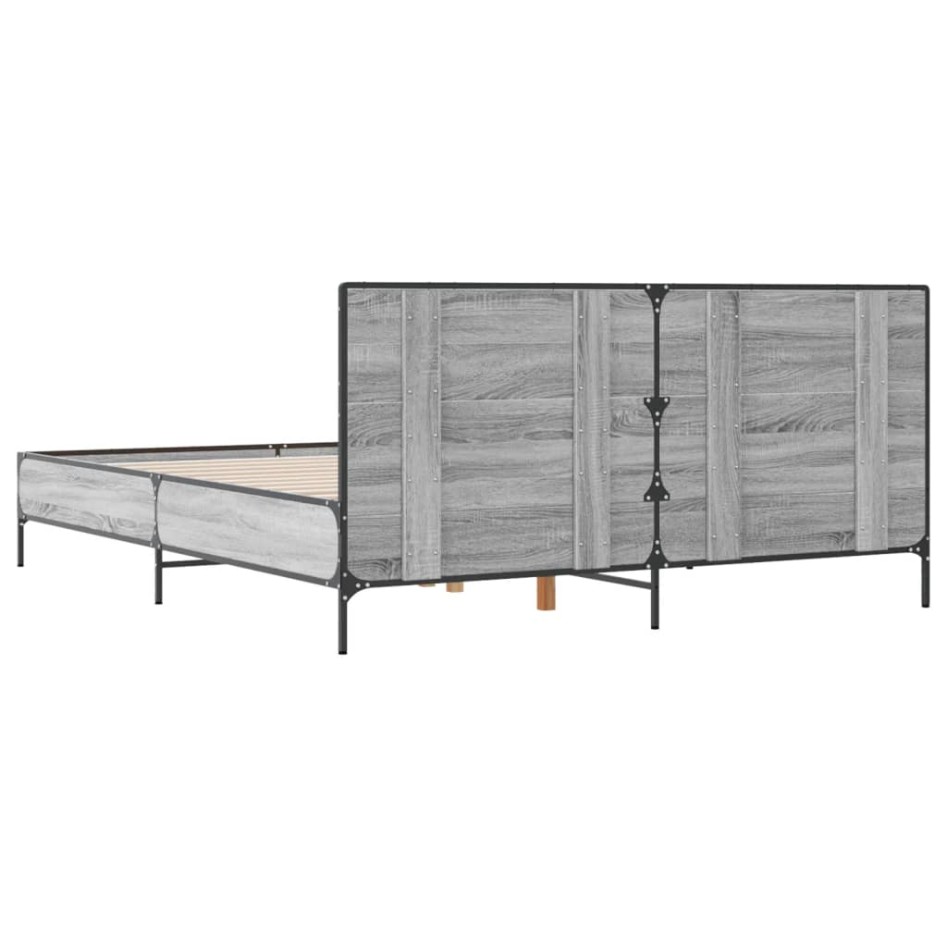 Estructura cama madera ingeniería metal gris Sonoma 120x200