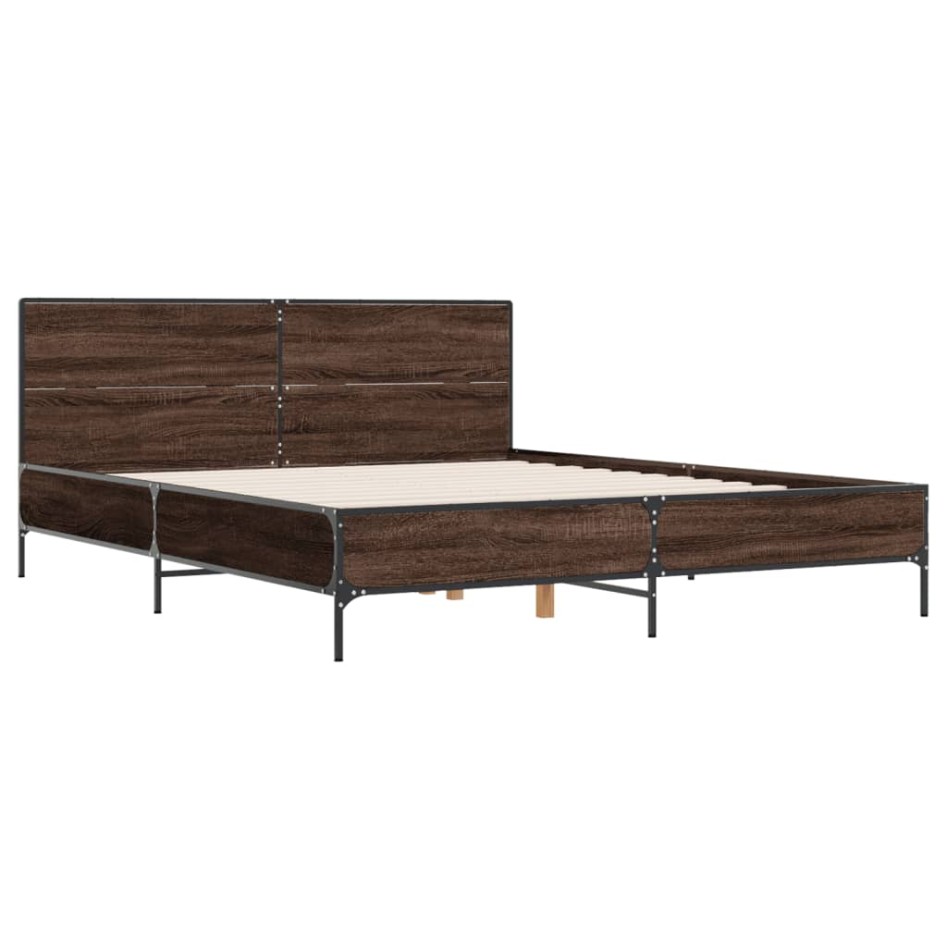 Estructura cama madera ingeniería metal marrón roble 140x200