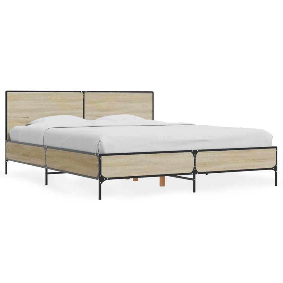 Estructura cama madera ingeniería metal roble Sonoma 160x200