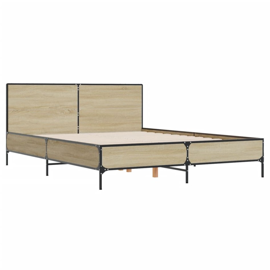 Estructura cama madera ingeniería metal roble Sonoma 160x200