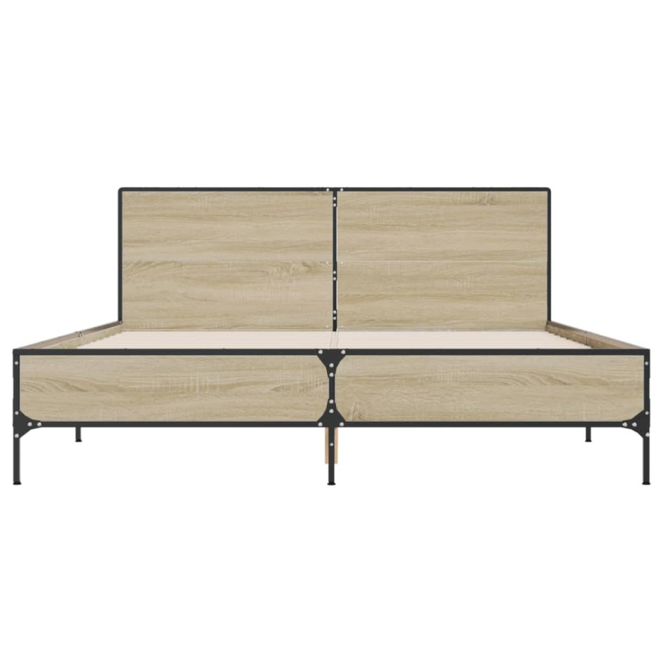 Estructura cama madera ingeniería metal roble Sonoma 160x200