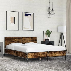 Estructura cama madera ingeniería metal roble ahumado