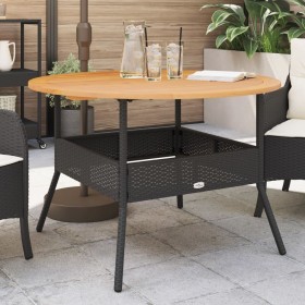 Mesa de jardín superficie madera acacia ratán negro Ø110x71
