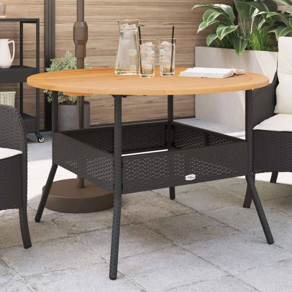 Mesa de jardín superficie madera acacia ratán negro Ø110x71