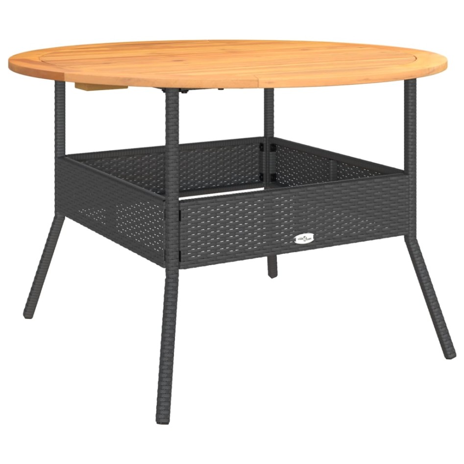 Mesa de jardín superficie madera acacia ratán negro Ø110x71