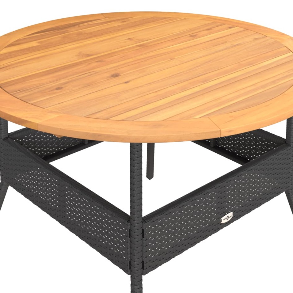 Mesa de jardín superficie madera acacia ratán negro Ø110x71