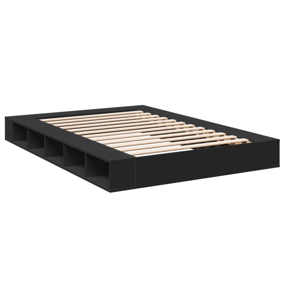 Estructura de cama madera de ingeniería negra 150x200