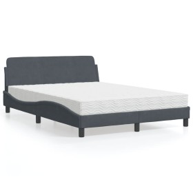 Cama con colchón terciopelo gris oscuro 140x190