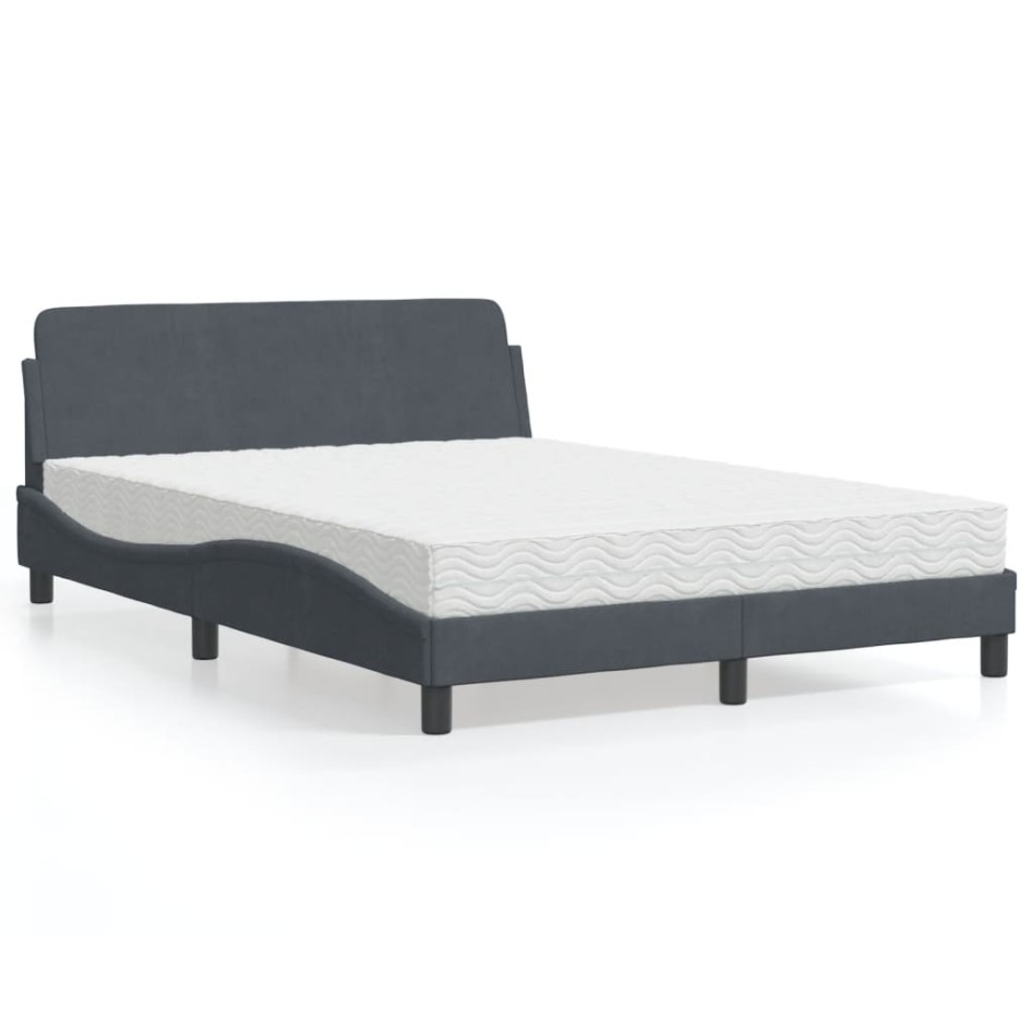 Cama con colchón terciopelo gris oscuro 140x190