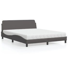 Cama con colchón cuero sintético gris 160x200
