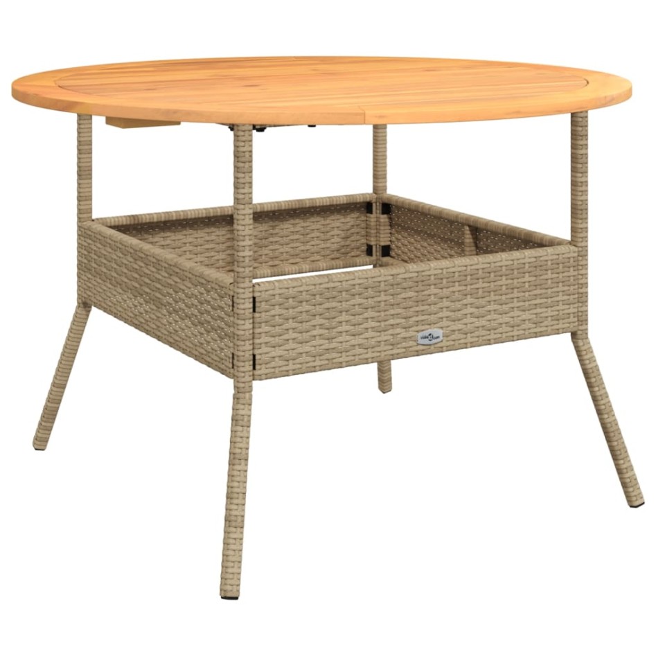 Mesa de jardín superficie de madera ratán PE beige Ø110x71