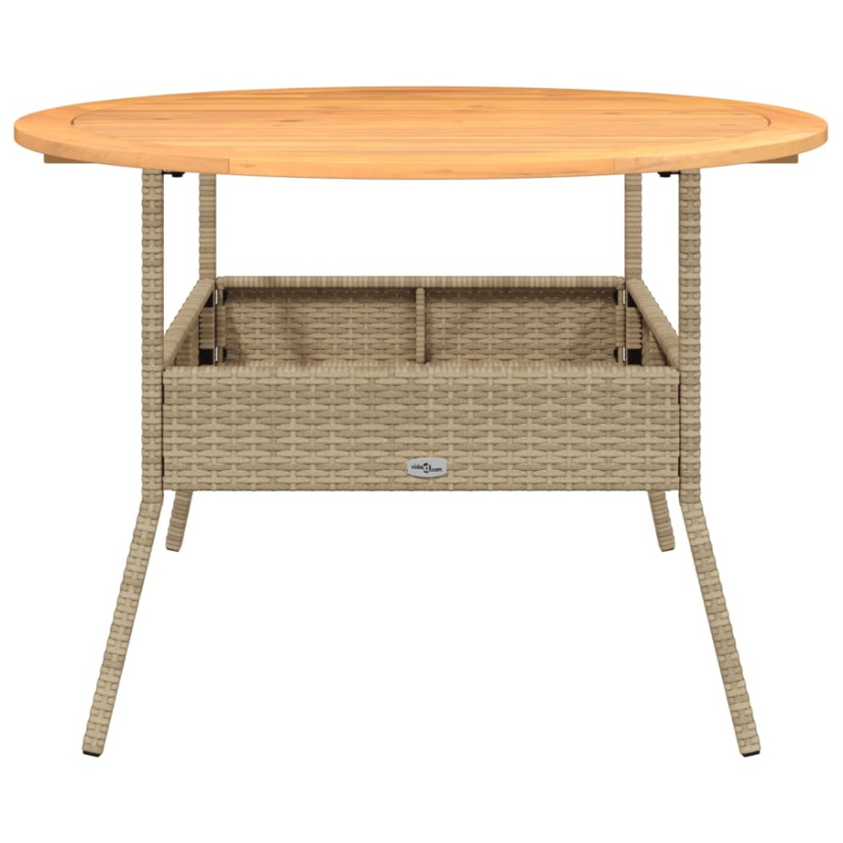 Mesa de jardín superficie de madera ratán PE beige Ø110x71