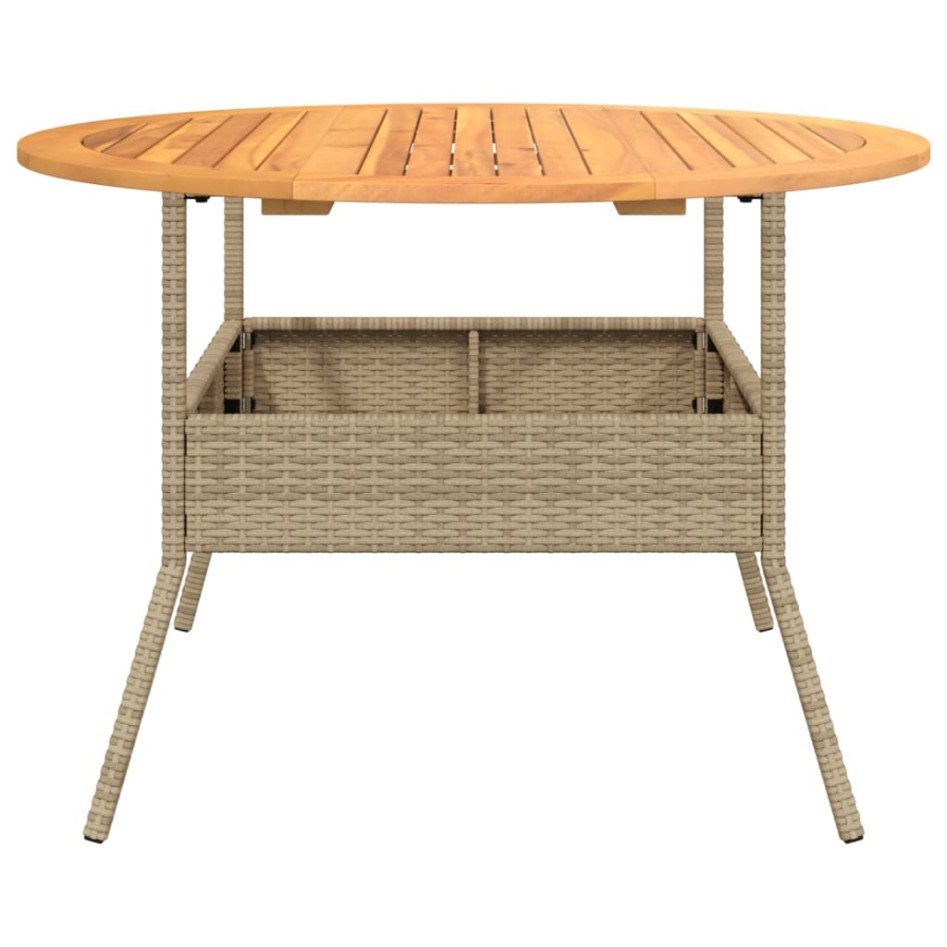 Mesa de jardín superficie de madera ratán PE beige Ø110x71