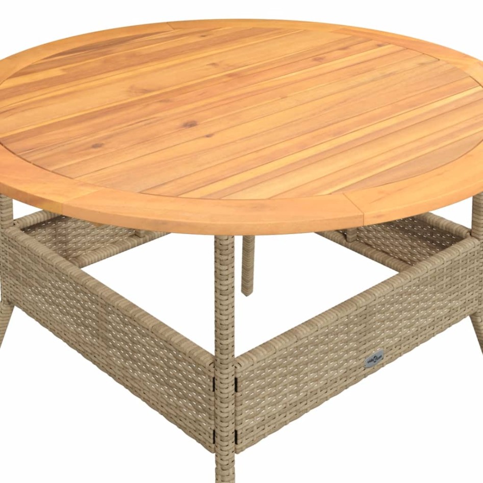 Mesa de jardín superficie de madera ratán PE beige Ø110x71