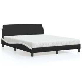 Cama con colchón cuero sintético negro y blanco 160x200