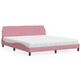 Cama con colchón terciopelo rosa 180x200