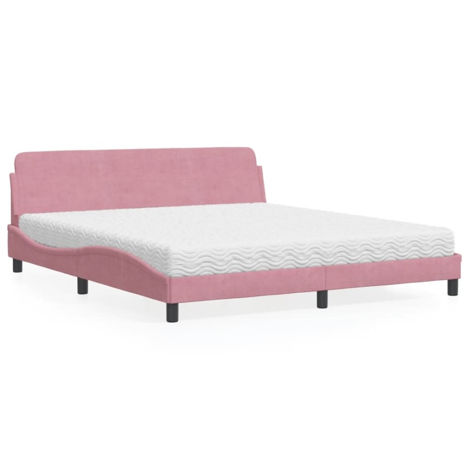 Cama con colchón terciopelo rosa 180x200