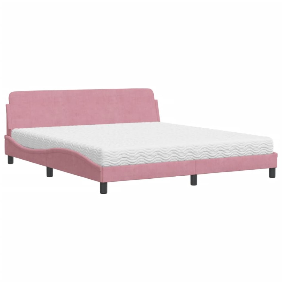 Cama con colchón terciopelo rosa 180x200